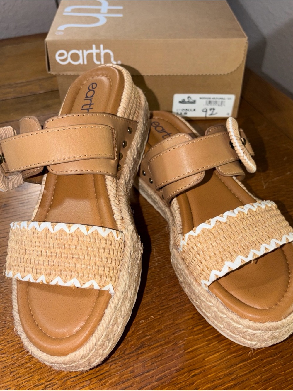 Earth Tan Woven Espadrille Platform Sandal with White Trim